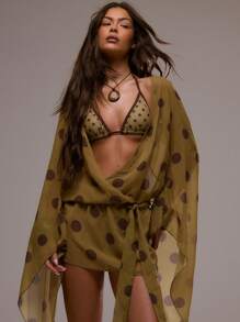 Musera Resort Áo khoác lưới xuyên thấu chấm bi tương phản, dễ thương, vui nhộn, tinh tế, nghịch ngợm, gợi cảm, thích hợp cho mùa xuân hè, đi biển, mùa thu, dự tiệc, ngày lễ. - Nhiều màu - Xem 3