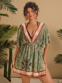 Travachic Plus Size Women Palm Tree Print Batwing Short Sleeve Coverup Dress, Vacation Style Women Summer Clothing Summer Clothes Women Short Dresses Summer Women Summer Shirts Women Summer Sets Beach Outfits For Woman Swim Suit Plus Size Beach Cover Up Women Summer Outfits For Women Vacation 4th Of July Country Concert Outfit Boho Vacation Outfits Teacher Outfits For Women Country Outfits Women Beach Clothes Club European Summer