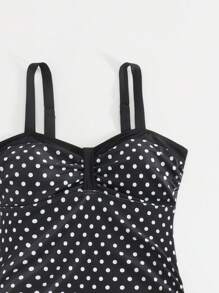 Swim Lushoire 2pcs Women Polka Dot Printed Swimwear, Slimming & Flattering Hot Spring Holiday Swimwear Set For Summer Beach Vacation - Black - View 7
