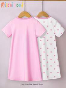 GraphicGems Tween Girls 2pcs Pajama Set - Pink Rabbit Print Nightgown, Comfortable & Elegant Loungewear - Pink - View 2