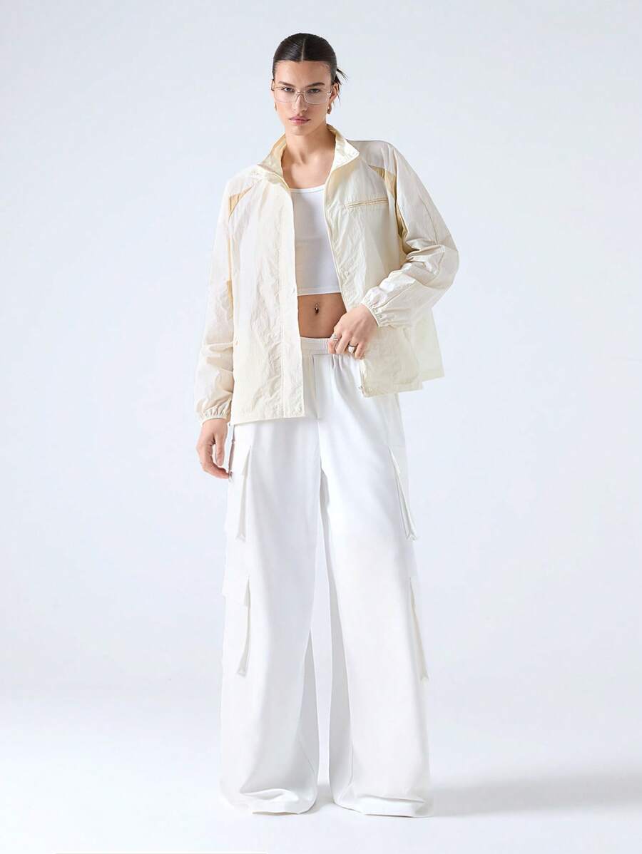 LYSMO 2025 New Arrival Spring-Summer Women's Neutral Style Light Yellow Patchwork Thin Semi-Sheer Windproof Functional Jacket, Functional, Outdoor Sports, Sporty Casual