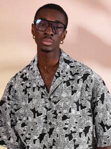 SUMWON Camisa de organza con efecto quemado y abotonadura, prenda de declaración para festivales, uso ocasional, moda contemporánea, streetwear moderno, colección de resort, verano, primavera, vacaciones