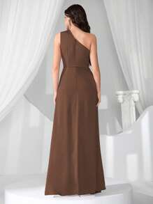 Coutiva Nuevo vestido elegante y esbelta de corte moderno con cuello de hombros oblicuos y sin mangas - Café integral - Ver 2