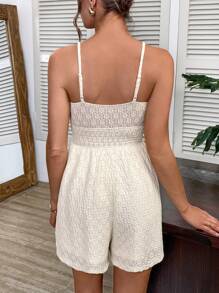SHEIN LUNE جمبسوت قصيرة نسائية كاجوال بنسيج جاكار بدون أكمام، أبيض، جمبسوت صيفية للنساء، جمبسوت شاطئ أبيض للنساء، جمبسوت أبيض للنساء للعودة إلى المدرسة والخريف، ملابس نسائية للعطلات، ملابس مدرسية للمرأة، ملابس للخروج، ملابس للمطار للنساء - متعدد الألوان - مشاهدة 2