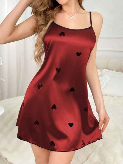 Minimalist Heart Print Camisole Nightdress, able Luxeloungewear view 3