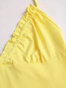 Sweetra Women's Solid Color Halter Neck Fashion Yellow Tank Top, Suitable For Summer - Yellow - View 3