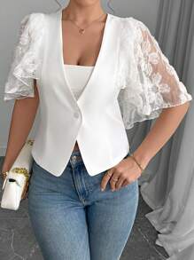 Chiquease 女式夏季时尚轻薄短款西装外套 - 白色 - 查看 5