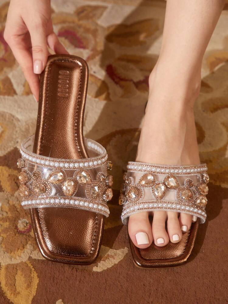 CUCCOO TILAWA Elegant Gold Buckle Slip-On Sandals, Suitable For Party Or Casual Wear