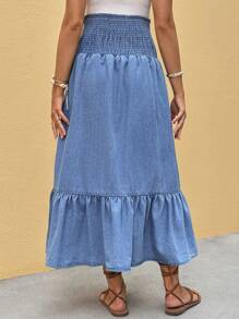 SHEIN Maternity High Waist Ruffled Hem Denim A-Line Skirt, Casual & Holiday Style