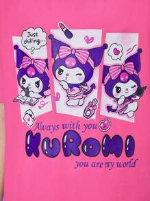 HELLO KITTY AND FRIENDS | SHEIN 女童休闲百搭可爱卡通图案针织短袖T恤 - 玫紅色 - 查看 5