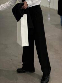 DAZY Men's Business Casual Plain Black Suit Pants, Spring/Summer