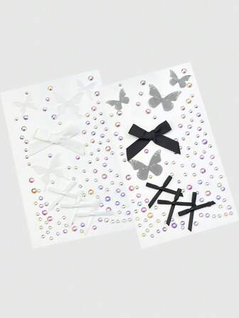Kawaii 2pcs Butterfly & Bow Rhinestone Shiny Face Gems Stickers