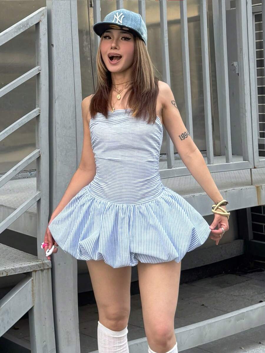 Coolane Kids 少女春夏街头时尚蓝色条纹修身款 - 藍色 - 查看 1