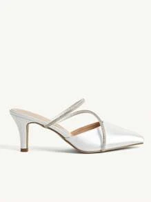 CUCCOO CHICEST Giày cao gót mũi nhọn đính đá lấp lánh cho nữ, sang trọng và quyến rũ, làm từ vải satin trắng, thích hợp cho cô dâu, phù dâu, váy trang trọng, đám cưới, tiệc tùng và các dịp trang trọng khác - Bạc - Xem 8