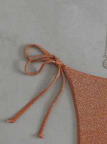 Swim Vcay 女士纯色亮面面料系带性感比基尼泳裤