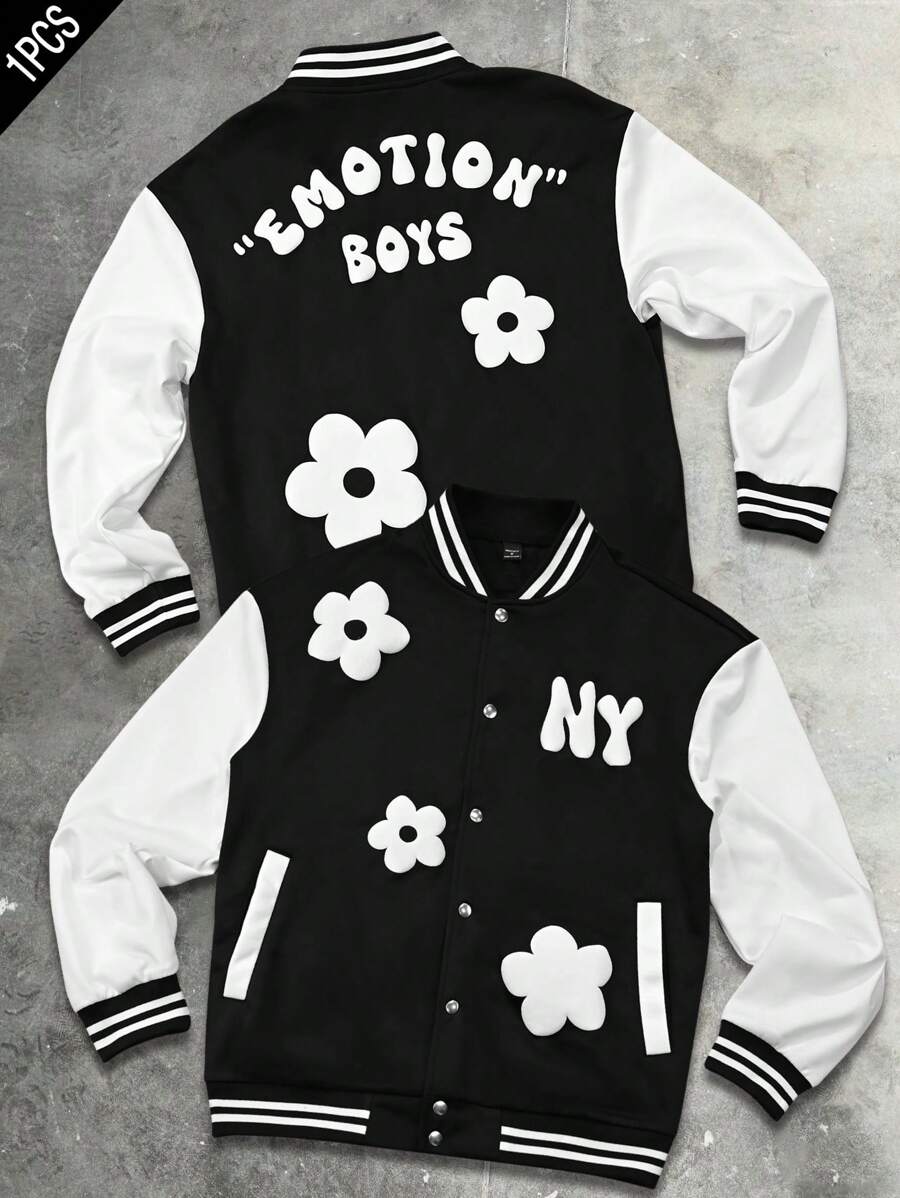 Manfinity EMRG Men's Casual Everyday Contrast Floral Print Baseball Jacket - Multicolor - View 1