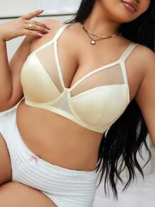 SHEIN 大码简约纯色网眼拼接文胸 - 白色 - 查看 4