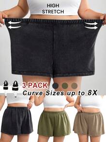 SHEIN CURVE+ 3 件套大码女式做旧复古针织街头服饰，抽绳腰部休闲短裤，春夏季、节日和音乐会，西式夏季/乡村/海滩度假/海滩/沙滩装