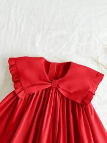 Loomiva Baby Girl Solid Color Ruffled Collar Sleeveless Waist Dress, Baby Girl - Red - View 6