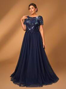 Serin Elegantes, romantisches und glamouröses Swing-Kleid in Große Größen mit Pailletten-Stickerei und Mesh-Einsätzen, geeignet für Hochzeitsveranstaltungen, Junggesellinnenabschiede, Dates, Urlaub, Tanzfestivals, Braut und Mutter, Abendkleid