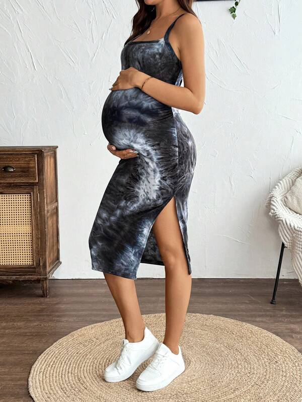SHEIN Tie-Dyed Knitted Spaghetti Strap Maternity Dress