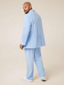 EASEVO Plus Size Men's Loose Woven Long Sleeve Blazer And Trouser Set - Blue - View 2