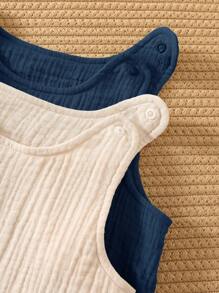 SHEIN 2pcs/Set Newborn Baby Boys Cute Crinkle Solid Color Vest Romper Set, Summer - Multicolor - View 5