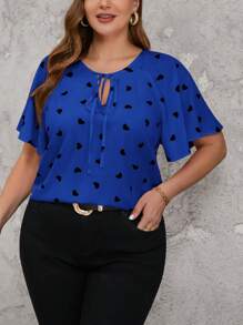 SHEIN Clasi Camisa de manga raglán con estampado de corazones, talla grande, de verano - azul real - Ver 6