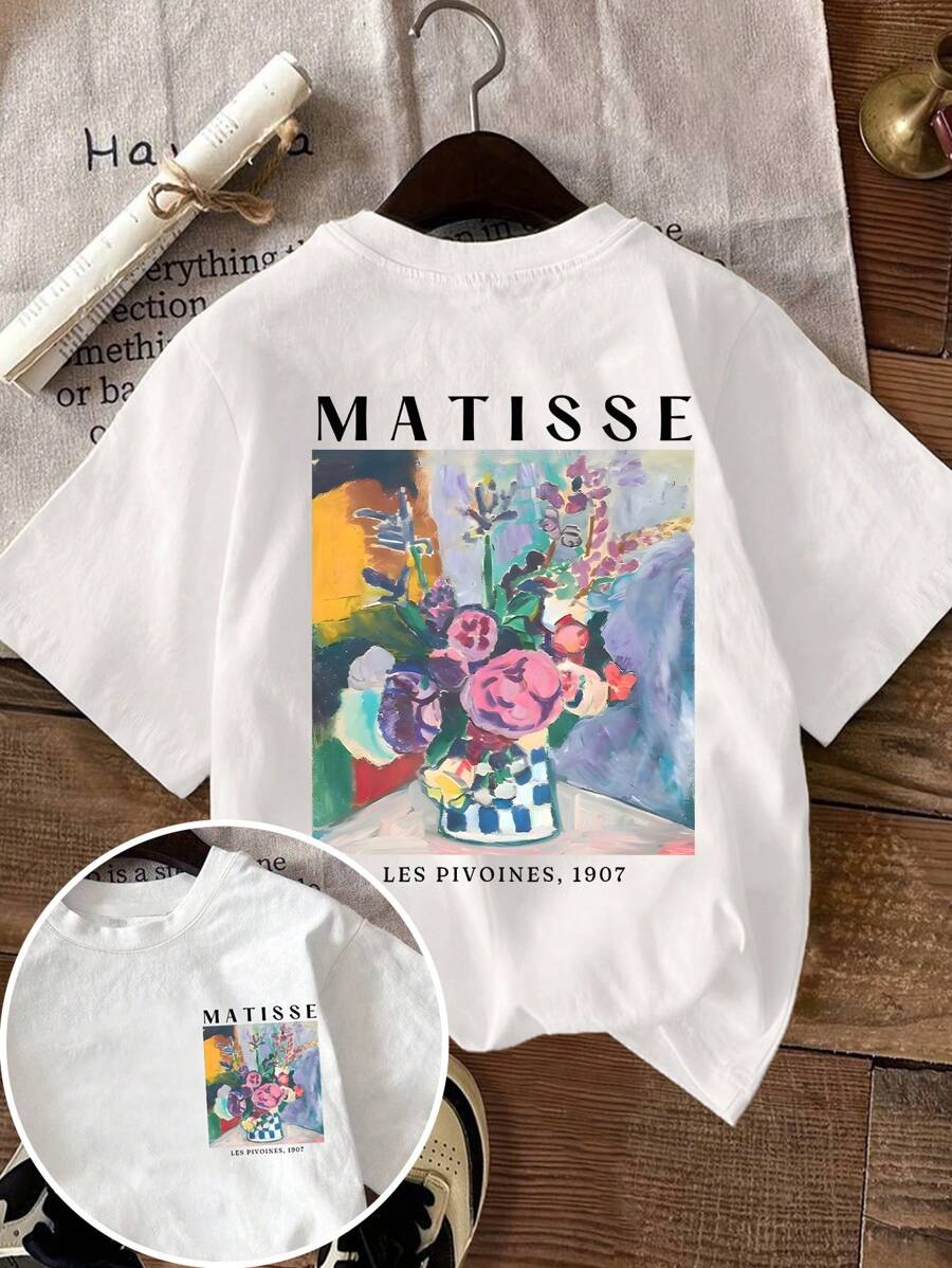 Calvaya 大码女式字母标语圆领短袖T恤，简约时尚，适合夏季 - 白色 - 查看 1