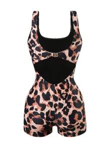 Swim SPRTY 女士豹纹与随机印花连体运动泳装短裤 - 彩色 - 查看 4