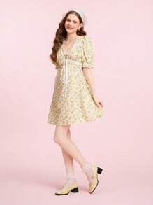 CUCCOO DOLLMOD New Yellow Oxford-Style Square Toe Chunky Heel Vintage Anti-Slip Comfortable Women High Heel Pumps