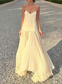 Siren Gaze Abito da spiaggia bohémien estivo 2025 - Abito lungo a sirena con scollo a V color giallo burro, orlo asimmetrico in chiffon leggero | Outfit da vacanza in isola e luna di miele per donna, abito da cocktail per festa in piscina e matrimonio, abiti per laurea e vacanza