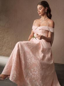 Savoree Women's Sleeveless A-Line Embroidered Long Dress - French Style, Pink