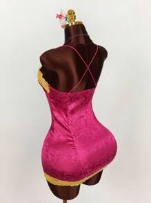 Amplova Fairycore Wedding Guest Dress Women Lace Patchwork Jacquard Bodycon Mini Dress