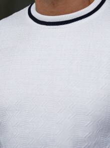 Manfinity CityGents 男士撞色拼接袖口圆领短袖针织衫，男士经典衬衫，Old Money 男士针织衫，夏季 Old Money - 白色 - 查看 3