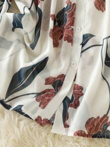 Lacomfia Elegant Print Plus Size Collared Shirt - Dark Green - View 3