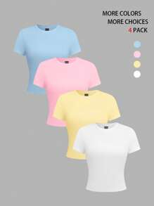 valorelle valorelle 4件套女式纯色短款修身圆领短袖T恤 - 彩色 - 查看 3