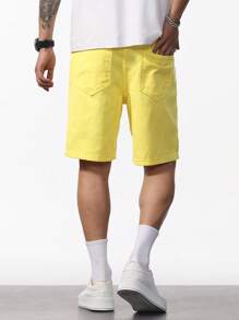 Manfinity Homme Herren lässige einfarbige Jeans-Shorts, Sommer