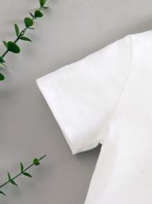 SHEIN 男婴格子口袋领连体衣和短裤两件套，休闲春夏 - 彩色 - 查看 8