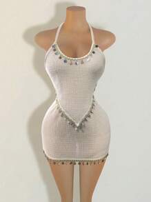 BamGleam Conjunto de dos piezas con flecos de concha color albaricoque para vacaciones - Albaricoque - Ver 1