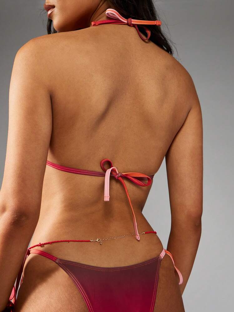 MISSGUIDED Summer Ombre Gradient Triangle Bikini Starfish Charm String Side Tie Swimsuit Beachwear Resort Pool Brazilian Coverage