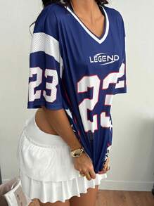 Coolane Women's & Men's Summer Couple Same Style Rave Going Out Y2K Gyaru Sportswear Graphics Breathable Mesh Oversized Jersey T-Shirt - Navy Blue - View 4