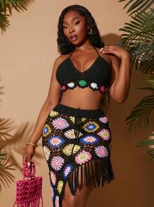 SHEIN SXY 大码性感露背挂脖针织上衣 - 黑色 - 查看 5