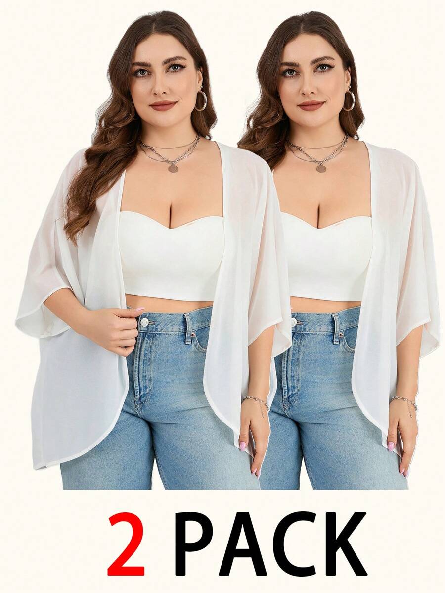 SHEIN Essnce 加大码遮阳透视衬衫，夏季度假外出可爱上衣 - 白色 - 查看 1