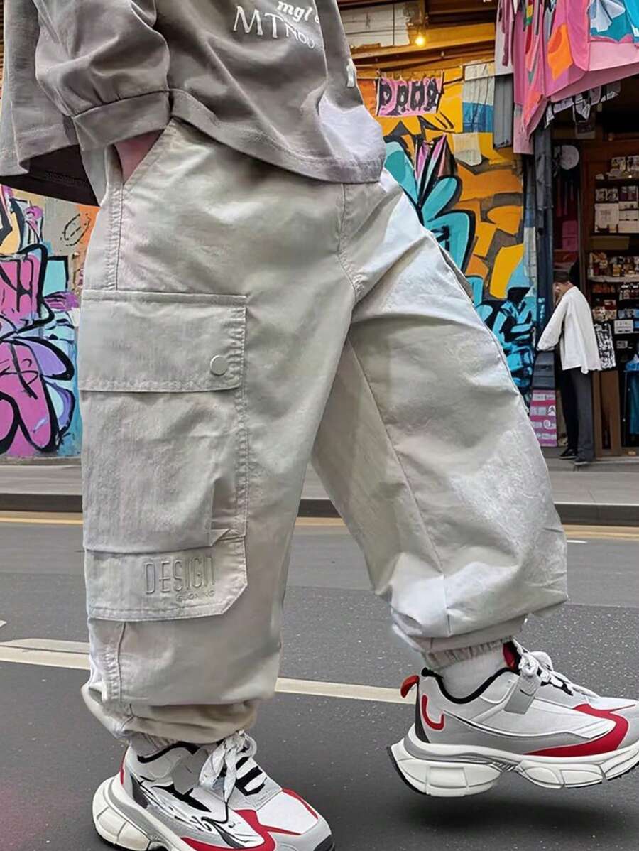 Tween Boy Cargo Style Casual Gray Multi-Pocket Pants | Durable & Dirt-Resistant | Multi-Functional Pockets | Lightweight Outdoor Style, Versatile & Suitable For All - Grey - View 1