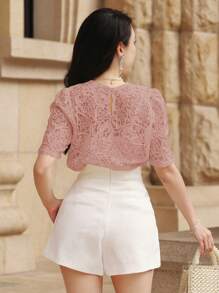 DAZY Women's Elegant Bohemian Style Short Sleeve T-Shirt, Summer New Arrival - Pink - View 5