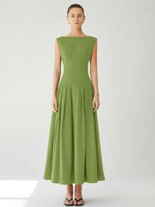 Aveloria Modichic Đầm nữ dài màu đỏ không tay, thiết kế xếp ly eo thấp, gợi cảm, thanh lịch, thích hợp cho ngày lễ tình nhân - màu xanh lá - Xem 6