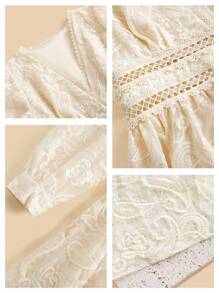 Anewsta Women's Elegant Floral Embroidered Sheer V-Neck Waist Cinching Dress, Suitable For Dates, Weddings, Graduation Ceremonies, Spring/Summer - Apricot - View 8