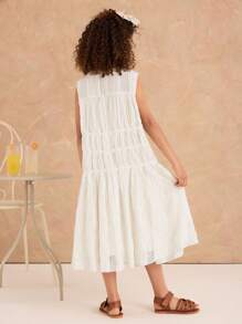 Ontre Tween Girl Loose Casual Lace Fabric Dress - Apricot - View 2