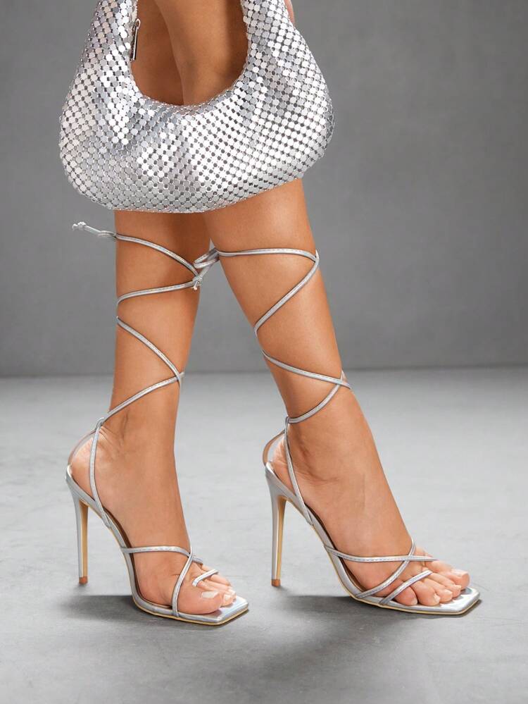 CUCCOO SZL Women's Sexy Minimalist Striped High Heel Sandals